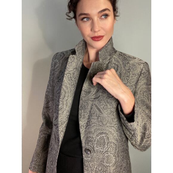Lafayette 148 Silver Gray Blazer Jacket Paisley Print Classic & Refined ~ Sz 6 - Picture 2 of 10